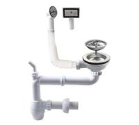TALEA Kit complet d'évier : siphon en polypropylène G1 1/2 × 40 mm 200-280 mm + filtre de vidange en acier inoxydable 304 de 114 mm avec panier à tamis, trop-plein rond/carré, vis standard UE de 25 mm