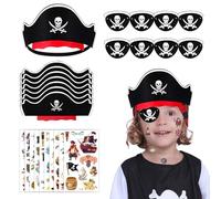 TaleMoon Accessoire Pirate，Chapeau de Pirate+Cache Oeil Pirate + Tatouage Pirate，Deguisement Pirate pour Garcon Filles