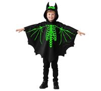 TaleMoon Cape de Chauve-Souris Lumineuse pour Enfant,Déguisement à Capuche Squelette,Cosplay Combinaison Costumes de Carnaval d'Halloween (110CM)