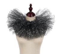 TaleMoon Collier de tulle à volants, collier de clown, collier de style renaissance, duveteux et doux, convient pour Mardi Gras, Halloween, cosplay, mascarade, Carnaval(Noir avec paillettes d'or)