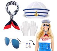 TaleMoon Déguisement Marin Femme, 5 Pièces Costume de Marin pour Femme, Costume Breton, Chapeau Marin, Accessoire de Déguisement Nautiques Marin pour Yacht Party, Halloween, Carnaval, Cosplay, Fête