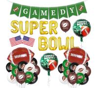 TaleMoon Super Bowl Lot de 40 décorations de football américain, Superbowl, décoration de fête, stade snack, guirlande « GAMEDAY », drapeaux américains, ballons en aluminium, ballons