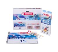 Talens Art Creation papier set combiné aquarelle 12x12 ml, papier A4, 3 pinceaux, set de démarrage idéal