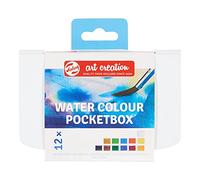 Talens Art Creation Peinture aquarelle boîte de poche avec 12 couleurs, pinceau et éponge | Peinture pour adulte