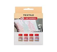 Talens Art Creation Textile, Set de peinture permanente pour textiles| 4 Couleurs Pastel pour les Tee-Shirts, Chaussures, Vêtements, DIY, Upcycling