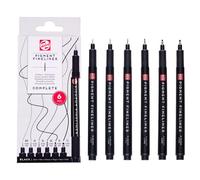 Talens Ensemble de Fineliners Pigment Complet, 6 pièces, 0,20 mm - 0,70 mm, encre résistante à la lumière, permanente, à base d'eau pour le dessin, la esquisse, l'écriture et les notes