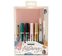 Talens LetteringStarterSet (rosa) mit dem fliegenden Liebhaber, Lettering Notebook, Mischpalette, Wasserbürsten, Feinspitze, Gelstift, Ecoline Brush Pen, LetteringAnleitung,