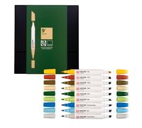 Talens | Pantone Lot de 9 marqueurs Nature | Stylos à double pointe avec pointe pinceau et pointe biseautée | Encre pigmentée à base d'eau dans des couleurs Pantone