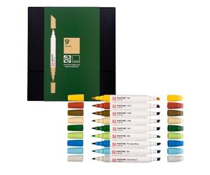 Talens | Pantone Lot de 9 marqueurs Nature | Stylos à double pointe avec pointe pinceau et pointe biseautée | Encre pigmentée à base d'eau dans des couleurs Pantone