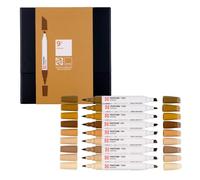 Talens | Pantone Marqueurs Set de 9 Brown | Stylo à Deux Pointes | Pointes Pinceau et Biseau | Encre Pigmentées à Base d'Eau en 108 Couleurs Pantone