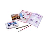 Talens Royal Floral Watercolour set pour starters, Aquarelle starters, Kit peinture, 12 couleurs peinture aquarelle, Papier aquarelle Van Gogh A6, Sakura Pigma Micron Fineliner, Pinceau aquarelle