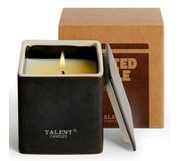 TALENT CANDLES Bougie Aromathérapie Céramique Tasse Carrée Longue Durée de Combustion Naturelle Bougie de Cire de Soja Cadeaux pour Hommes et Femmes (Cuir Foncé et Oud)