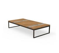 TALENTI table basse 140x70 cm d'extérieur CASILDA Collezione Icon (Mokka - Acier peint, iroko et titane travertin)