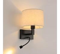 TaleTre Applique Murale Noire élégante avec Abat-Jour en Tissu - Éclairage intérieur élégant pour Chambre à Coucher, Salon et Couloir(Beige Shade,Dark Color)