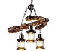 TaleTre Lustre de bateau en bois Lampe suspendue américaine Lampe de plafond Loft rétro E27x3 Lampe à suspension ancre de style industriel Lampe à suspension réglable en hauteur for Bar Café Table à m