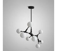 TaleTre Suspension moderne en fer forgé, suspension à 3 ampoules, suspension industrielle en verre blanc, suspension créative for chambre à coucher, salon, suspension LED réglable en hauteur(Dark,8-La