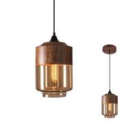 TaleTre Suspension rétro industrielle en verre ambré - Luminaire réglable for îlot de avec finition grain de bois(17.8cm/7in)