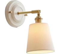 TaleTre Vintage Brass Wall Sconce with E27 White Ribbed Glass Shade - 180° Rotatable Wall Lamp for Bedroom, Living Room, and Bathroom - Classic Ceramic Wall Light Fixture(13cm*17cm)