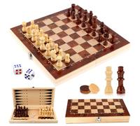 Talifoca 3 en 1 Jeu D'échecs Portable Pliable en Bois - Échiquier pour Enfants et Adultes, Idéal pour Voyages (29×29cm)