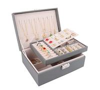 talifoca Boite a Bijoux Femme Fille, Boîte à Bijoux Vuir PU 2 Couches Verrouillable Grande Capacité Boite de Rangement Bijoux pour Colliers, Boucles d'oreilles, Bracelets