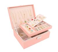 talifoca Boite a Bijoux Femme Fille, Boîte à Bijoux Vuir PU 2 Couches Verrouillable Grande Capacité Boite de Rangement Bijoux pour Colliers, Boucles d'oreilles, Bracelets