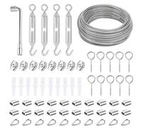 talifoca Câble en Acier Inoxydable Kit, 30m 3mm Corde en Acier Inoxydable à Suspendre Kit, Cable Acier Suspendre Kit, Corde en Acier Inoxydable Revêtu de PVC avec Tendeur Crochet