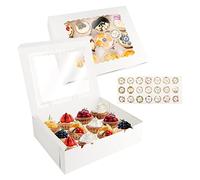 talifoca Lot de 10, Boîte à Muffins avec Fenêtre Transparente et Autocollants, en Carton Blanc, Robuste pour Décoration de Gâteaux et Transport de Cupcakes, 12 Trous