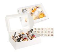 talifoca Lot de 10 Boîte à Muffins en Carton Blanc avec Fenêtre Transparente et Autocollants, Robuste pour Décoration de Gâteaux et Transport de Cupcakes, 6 Trous