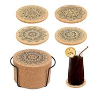 talifoca Lot de 12 dessous de verre en liège - En bois - Réutilisables - Ronds - En liège - Absorbants - Pour café, bar, cuisine, restaurant, bureau - Avec support en métal, Glass Coaster_12p