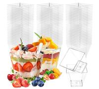 talifoca Lot de 50 verres à dessert en plastique, 60 ml, réutilisables, carrés, pour pudding, mousse, crème glacée, dessert, fête
