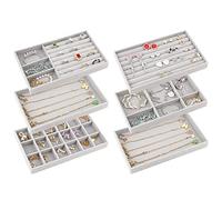 talifoca Organisateur Bijoux Tiroir, Lot de 6 Plateau à Bijoux Empilable, Plateau Bijoux Velours, Rangement Bijoux Tiroi Pour bagues et boucles, des colliers