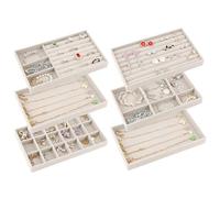 talifoca Organisateur Bijoux Tiroir, Lot de 6 Plateau à Bijoux Empilable, Plateau Bijoux Velours, Rangement Bijoux Tiroi Pour bagues et boucles, des colliers