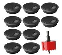 talifoca Passe-câbles de bureau, noir, passe-câbles avec 1 scie cloche, cache-trous pour organiser le bureau, passe-câbles rond pour bureau à domicile