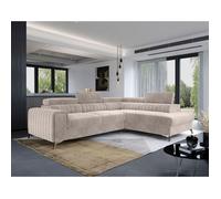 Talisay - canapé d'angle droit - 5 places - convertible avec coffre - en velours - Beige