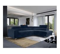 Talisay - canapé d'angle droit - 5 places - convertible avec coffre - en velours - Bleu marine