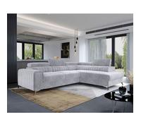 Talisay - canapé d'angle droit - 5 places - convertible avec coffre - en velours - Gris clair