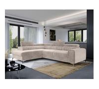 Talisay - canapé d'angle gauche - 5 places - convertible avec coffre - en velours - Beige Beige