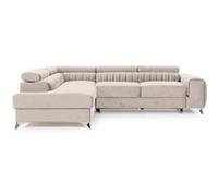 Talisay - canapé d'angle gauche - 5 places - convertible avec coffre - en velours - Beige Beige