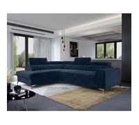 Talisay - canapé d'angle gauche - 5 places - convertible avec coffre - en velours - Bleu marine