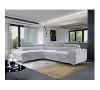 Talisay - canapé d'angle gauche - 5 places - convertible avec coffre - en velours - Gris clair