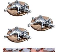 Talisman en forme de souris | Protection de votre richesse, amulette d'argent, souris rat sur pièce de monnaie, talisman d'abondance de richesse, amulette pour portefeuille, figurine de collection