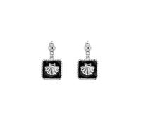 TALISMAN JEWELLERY Boucles d'oreilles en argent 925 et émail noir - Coquillage du Chemin de Saint-Jacques (fermoir écrou larme ou crochet), 10 MM + 7 MM, Argent sterling Résine, Pas de gemme
