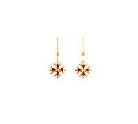 TALISMAN JEWELLERY Boucles d'oreilles plaquées or 3 microns 18 carats et émail rouge avec fermeture à crochet - Croix occitane, croix de Toulosa (15 mm pièce + fermoir 19 mm)