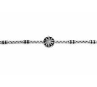 TALISMAN JEWELLERY Bracelet chaîne en acier 316L et émail noir - Eguzkilore, fleur du soleil, fleur basque (14 mm x 6 mm pièce / 17,5 cm + 4 cm d'extension)