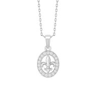 TALISMAN JEWELLERY Pendentif ovale en argent 925 et zircons blancs - Fleur de lys (11 mm), 15 MM, Métal, Zircon