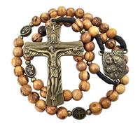 TALISMAN4U Chapelet catholique en bois d'olivier - Croix de la Sainte Trinité - Centre de table - Médailles de la Vierge Marie - Chapelet pour homme - Cadeau religieux - Pochette et carte de prière,