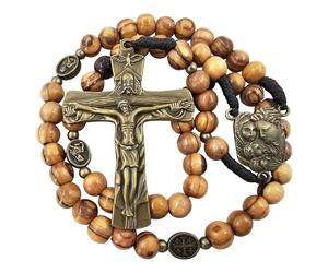 TALISMAN4U Chapelet catholique en bois d'olivier - Croix de la Sainte Trinité - Centre de table - Médailles de la Vierge Marie - Chapelet pour homme - Cadeau religieux - Pochette et carte de prière,