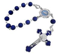 TALISMAN4U Chapelet de voiture de Saint Benoît d'une décennie pour rétroviseur - Médaille miraculeuse - Chapelet bleu foncé - Chapelet catholique - Protection contre le mal - Pour homme et femme