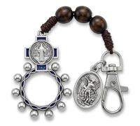 TALISMAN4U Médaille Saint Michel Chapelet Catholique Porte-clés Croix Saint | Ange gardien, trois perles de prière en bois avec inscription « Hail Mary » en émail bleu, accessoire religieux