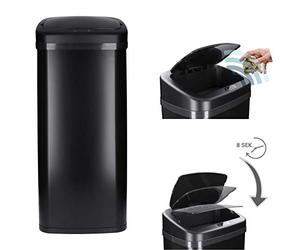 TALK-POINT Poubelle à capteur automatique 30-50 Litre avec cerclage, en acier laqué, rectangulaire, ouverture/fermeture automatiques - Poubelle de cuisine automatique (Noir, 50 Litres)